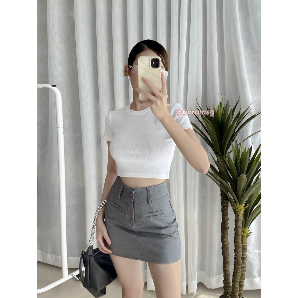 Chân váy chữ a mini lưng cao, chân váy xám có lót trong basic phong cách Hàn Quốc BORAM SG