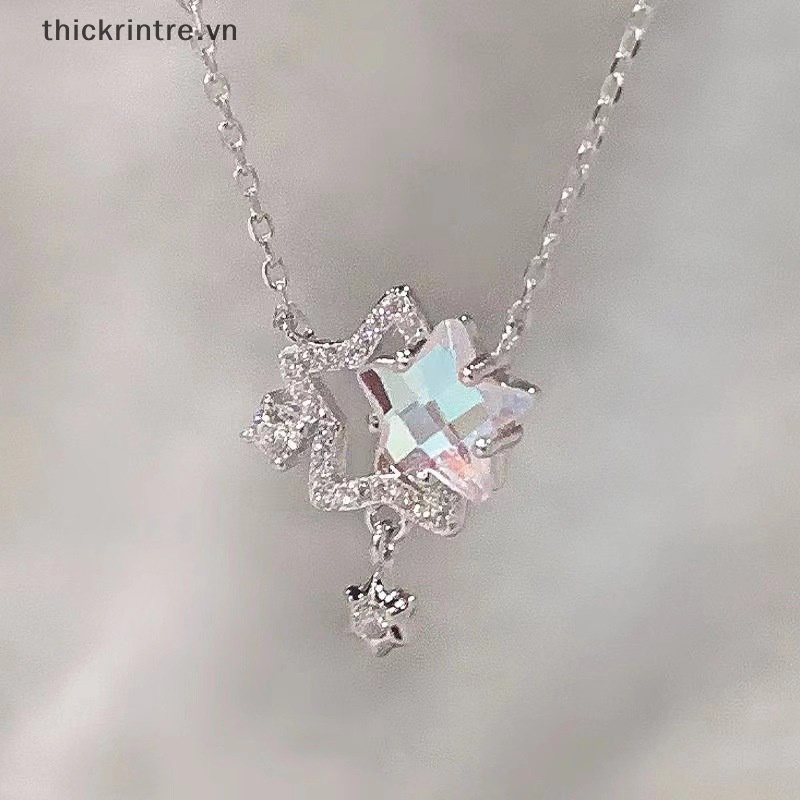 Th Vòng cổ Đính Đá Ngôi Sao Đôi Thiết Kế Dạng Xích Thời Trang Cho Nữ