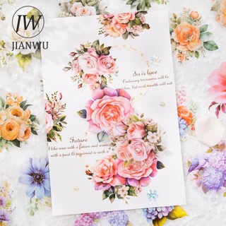 Jianwu 50mm * 200cm Cuộc Họp Biển Hoa Series Vintage Vật Liệu Thực Vật Trang Trí Băng PET Sáng Tạo DIY Tạp Chí Cắt Dán Văn Phòng Phẩm