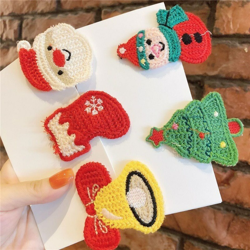 Kẹp Tóc Đan Len Hình Ông Già Noel / Người Tuyết / Tuần Lộc Giáng Sinh / Năm Mới Cho Bé Gái