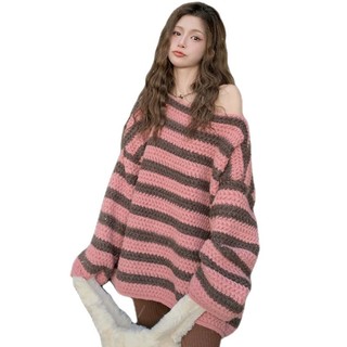 Áo Len Nữ Dài Tay Cổ Tròn Sọc Ngang Thời Trang Hàn