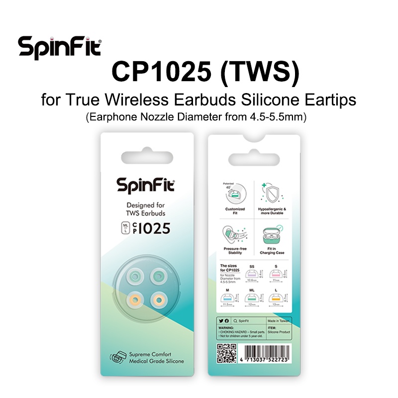 SPINFIT Pinfit Đầu Bịt Tai Nghe Bằng Silicon Sáng Bóng cp1025 Phù Hợp Với Tối Cao Và Thoải Mái mtw3 jabra elite 7 galaxy buds 2 & more
