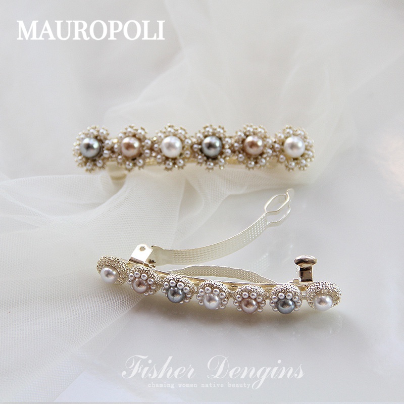 Mauropoli [Hàng Có Sẵn] Kẹp Tóc Ngọc Trai Tròn Bằng Kim Loại Phong Cách Hàn Quốc Cổ Tích