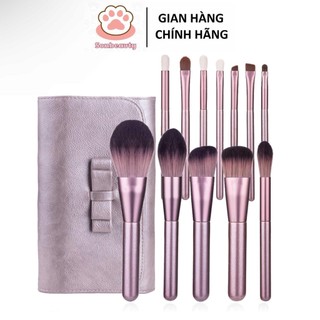 SET cọ CC 12 chi tiết kèm túi da màu hồng