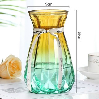 Lọ hoa thuỷ tinh đa giác  kèm nơ bình hoa cao cấp cổ nhỏ decor xinh xắn trang trí phòng khách bàn làm việc Myd.23