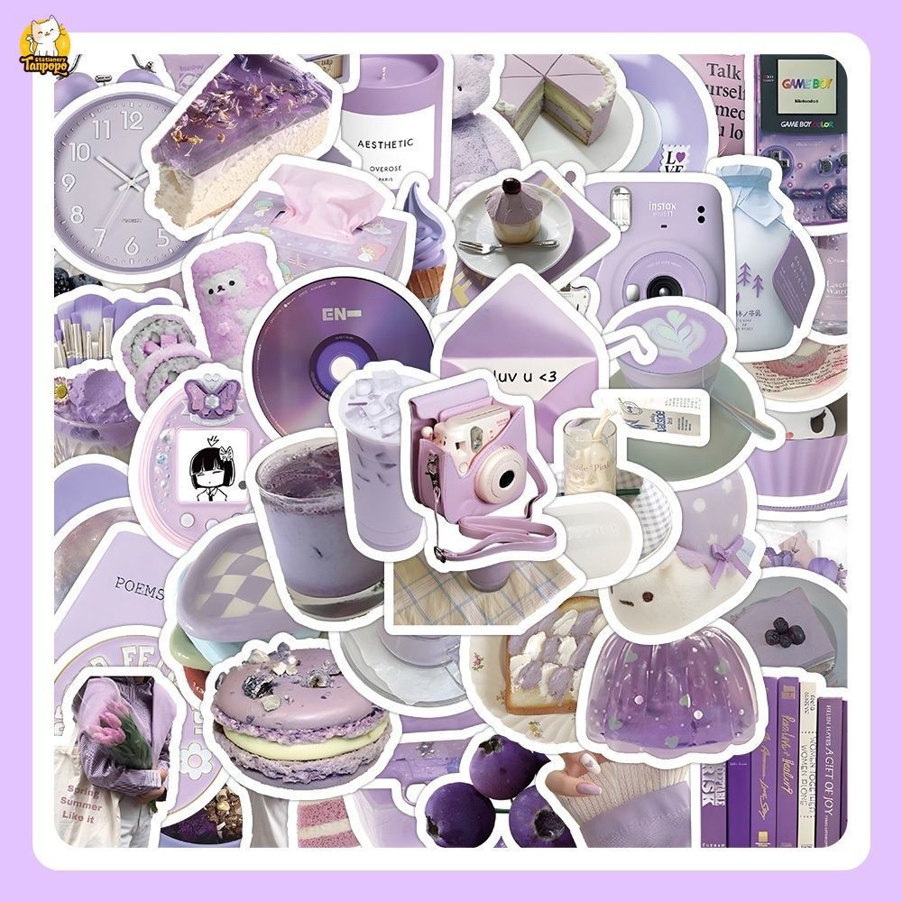 Set 50 cái sticker chống nước ĐỒ VẬT CUỘC SỐNG HIỆN ĐẠI ÂU MỸ MÀU TÍM ...