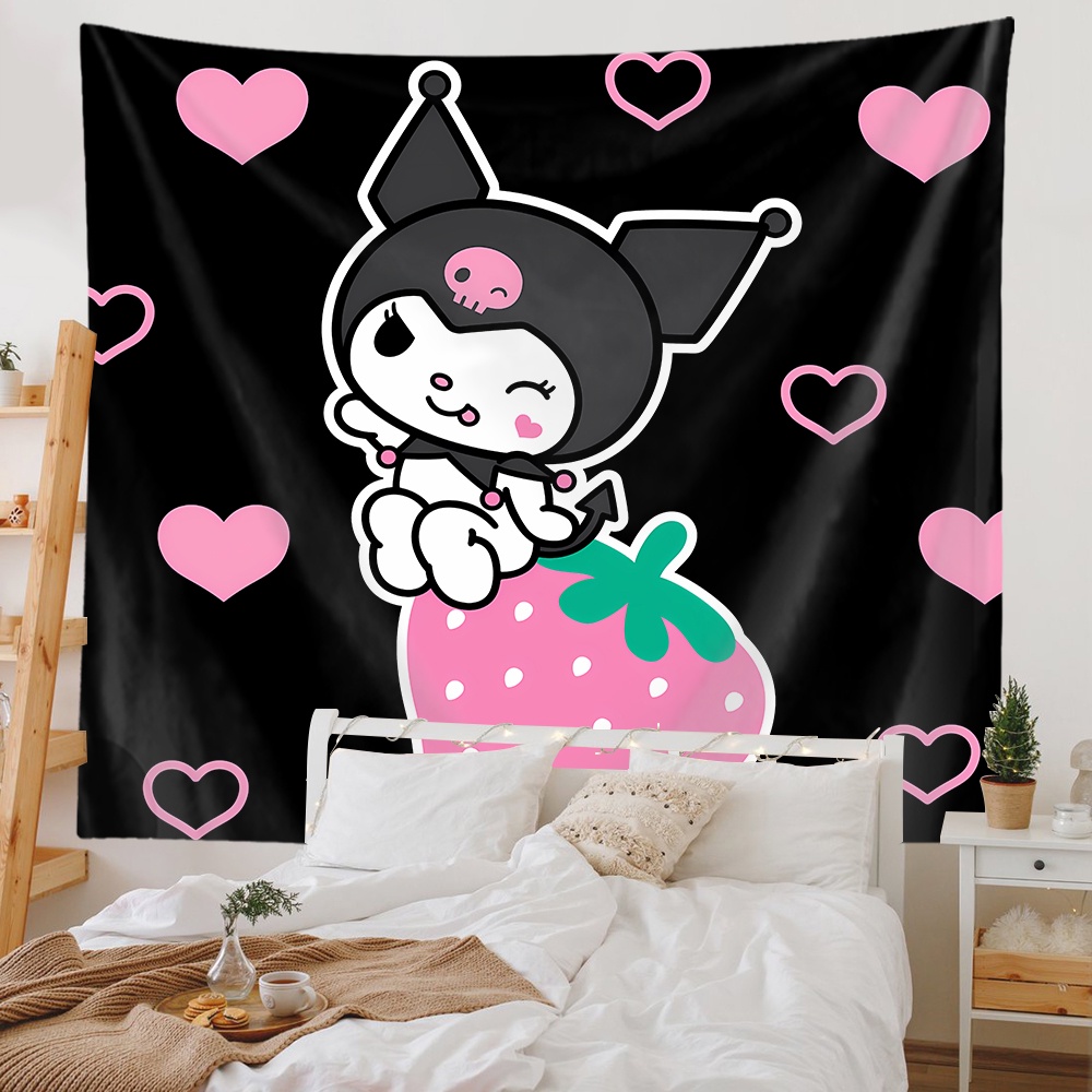 Dễ Thương Băng Dính polyester Hình kuromi Hoạt Hình Treo Tường Trang Trí Phòng Ngủ (Có Kẹp)