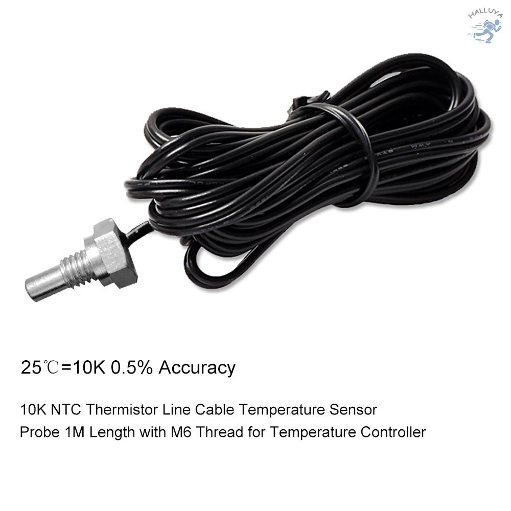 10K NTC Thermistor Line Cable Temperature Sensor Probe 1M Length with M6 Thread for Temperature Controller