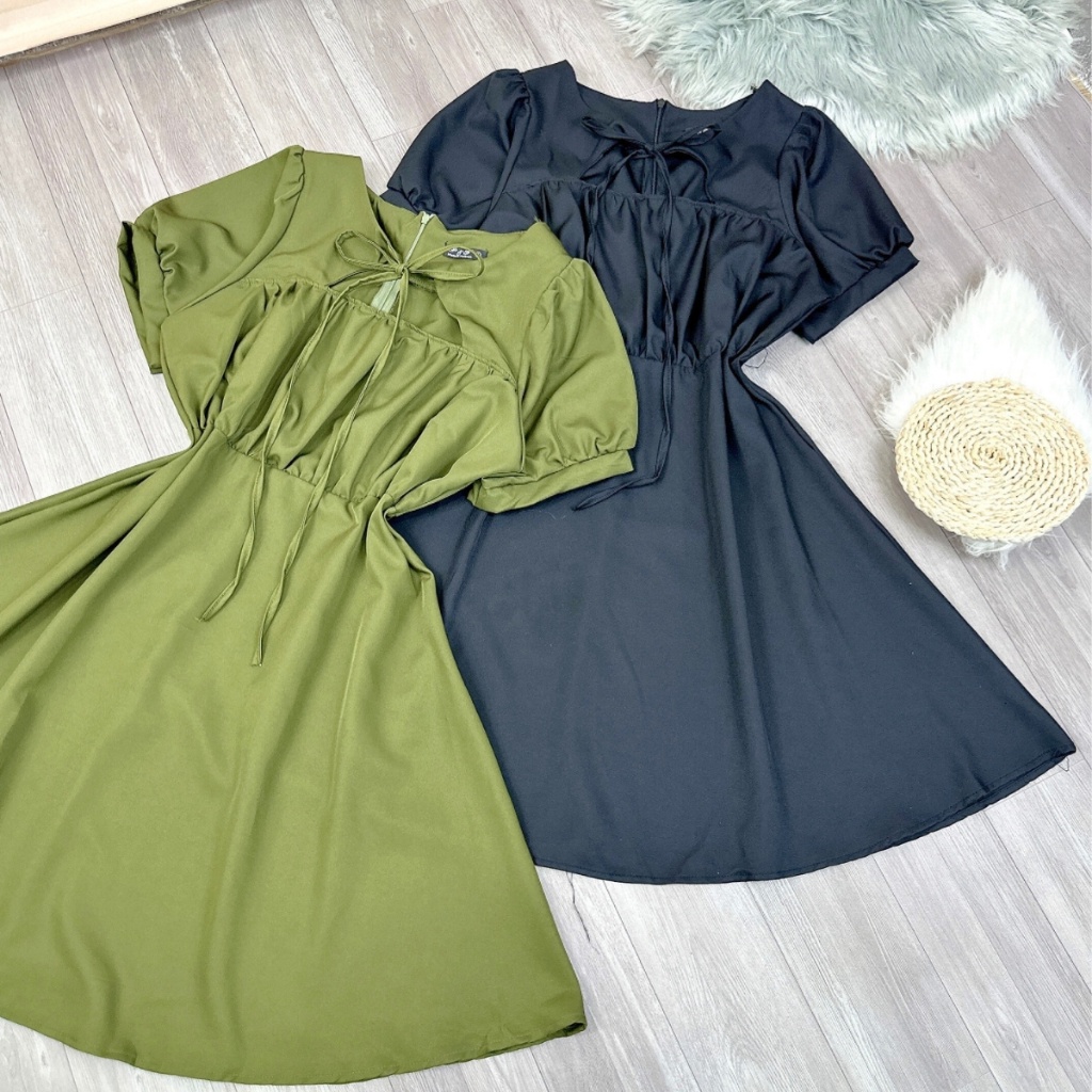 Đầm Thiết Kế Bigsize Nữ Tay Bồng Dây Thắt Nơ Xinh Xắn Vải Mềm Mát Lên Phom Dễ Thương DTK9