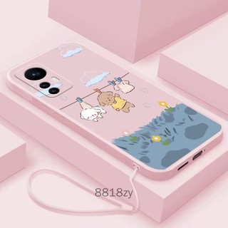 Ốp lưng TPU silicone mềm cho Xiaomi 12/12 Lite/12T/12T Pro/13/13 Lite, chống rơi vỡ, in hình dễ thương kèm dây đeo