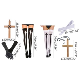 Nun Costume Set,Nun Hat,Cross Pendant Necklace,Knee Thigh  Socks,Nun Collar