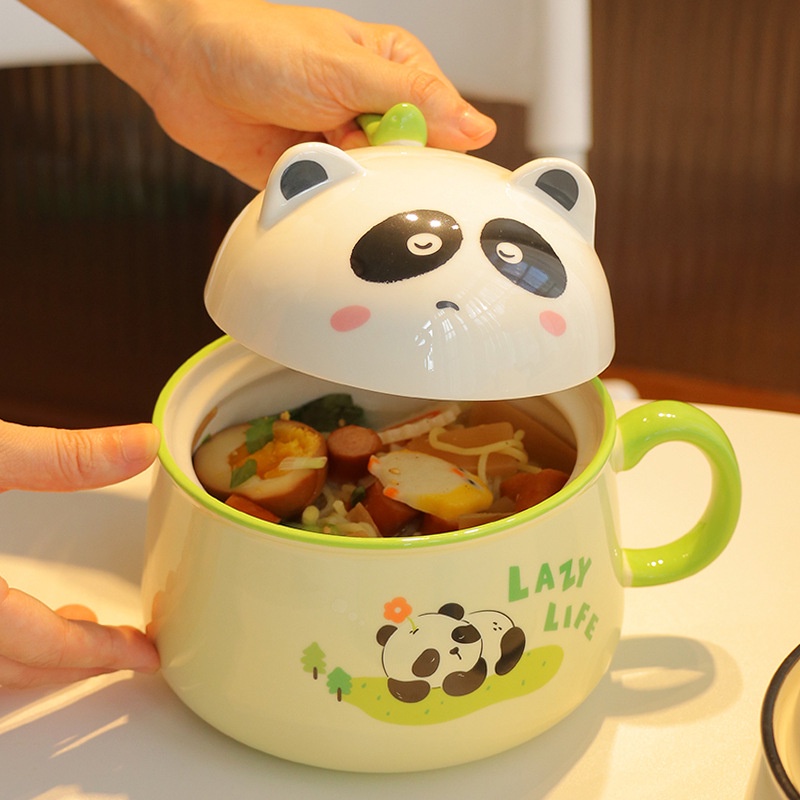 Tô Sứ Panda 3D Hình Gấu Trúc Ăn Mì Dung Tích Lớn 1020ml - Bát Úp Mì Có Nắp Decor Dễ Thương Siêu Cute