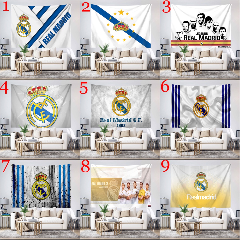 Áo Thun In Logo real madrid Thời Trang Năng Động Băng Dính polyester In logo Câu Lạc Bộ Bóng Đá Treo Tường Kèm Kẹp (Kẹp)