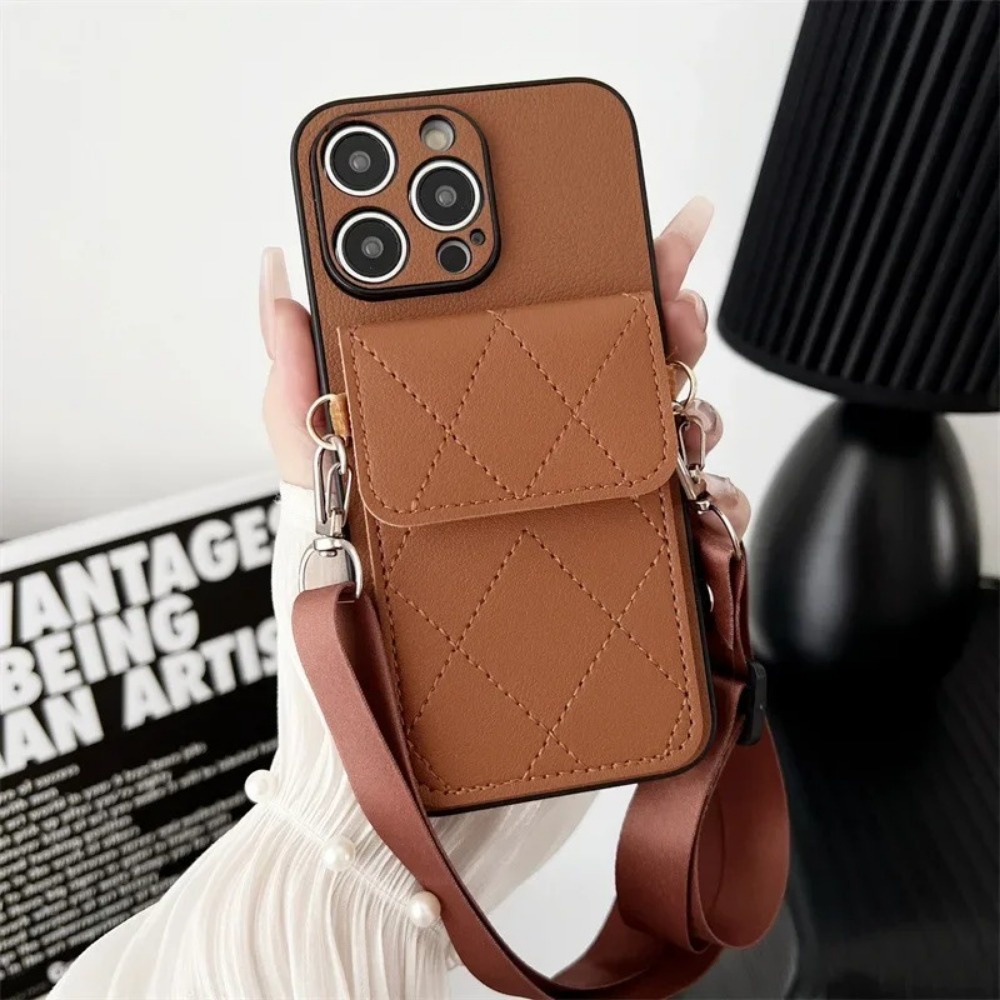 Ốp Điện Thoại Da Đeo Ngang Cho IPhone 15 14 13 12 16 Pro Max Plus Ví Có Đựng Thẻ Vỏ Chống Sốc