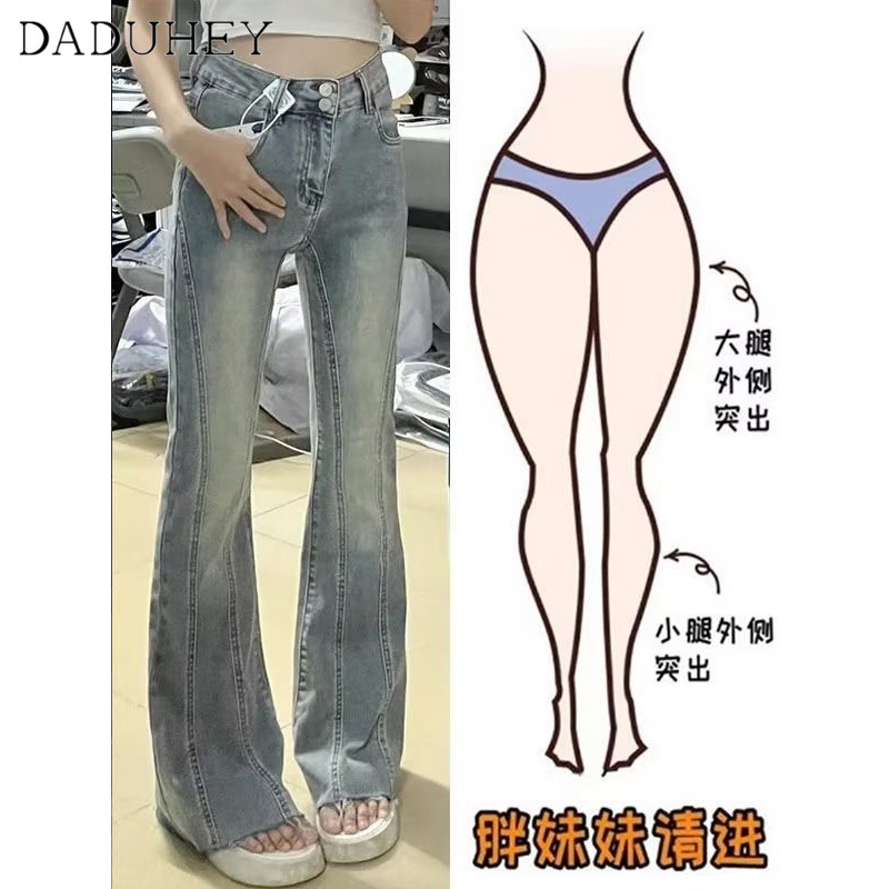Ảnh Quần jeans DADUHEY cạp cao ống loe phong cách đường phố Mỹ cao cấp cỡ lớn 4