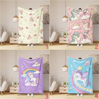Chăn Kỳ Lân Flannel hoạt hình dễ thương, in một mặt, dùng cho điều hòa, ngủ văn phòng, tặng gia đình bạn bè