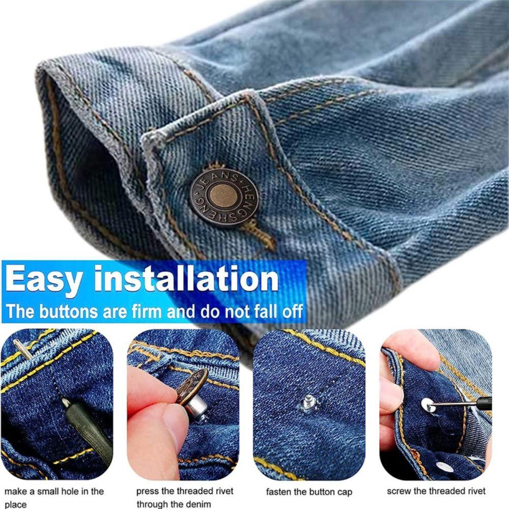 ESSENCEH 10 Cái / gói Nút mở rộng eo, Phụ kiện may vá không cần đinh Nút quần jean, có thể tháo rời 17mm với tuốc nơ vít Quần quần áo Quần thắt lưng Quần jean