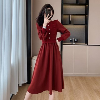Đầm sweater Dệt Kim Dày Cổ Tròn Thời Trang Thu Đông Phong Cách Mới Cho Nữ