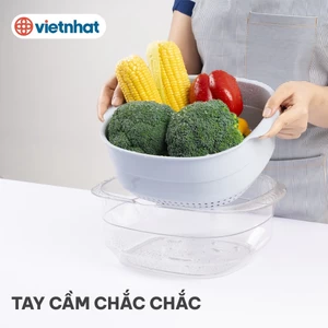 Bộ rổ vuông 2 lớp Việt Nhật (MS:2338/2339) - Bộ rổ kèm chậu hứng nước rửa rau củ đựng hoa quả trái cây aladanh-net-vn