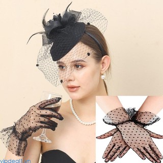 1 Gói 2 Mũ Và Găng Tay Lưới Đính Hoa Và Lông Vũ Dùng Để Dự Tiệc cocktail Dành Cho Nữ