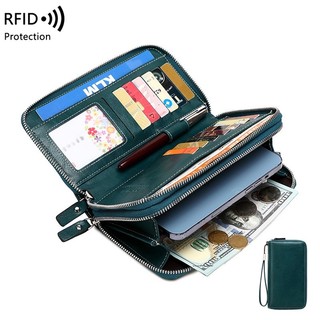 Ví Nữ RFID Chống Từ Tính Dây Kéo Hai Lớp Ví Dài Châu Âu Mỹ Retro Dung Tích Lớn Ví Ly Hợp Nữ Kẹp Dài Nhiều Thẻ Kẹp Dài