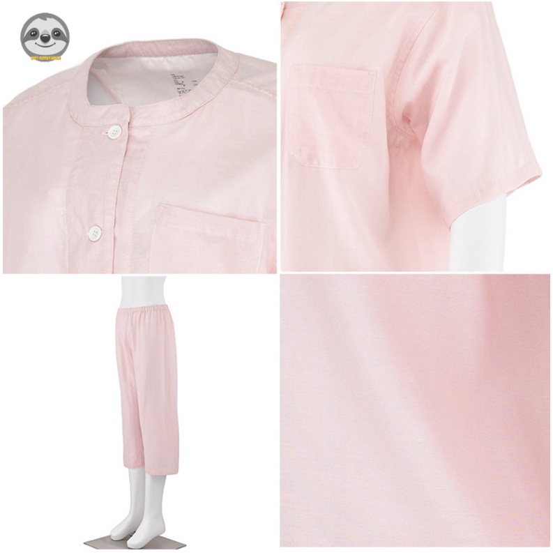 Bộ Đồ Ngủ Cotton Mỏng Mềm Mại / Tay Ngắn Hai Lớp / Kẻ Sọc Không Đường May Phong Cách Muji Nhật Bản Cho Nữ