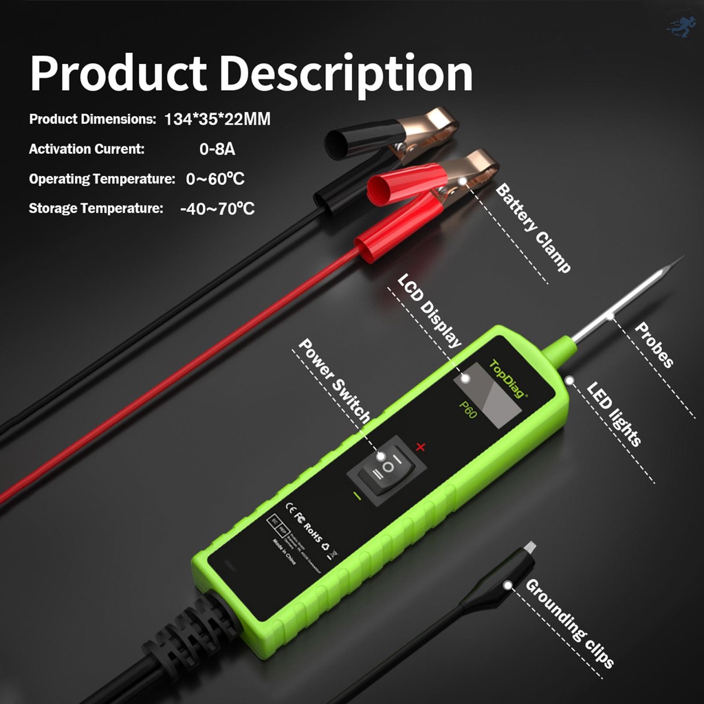 Thiết Bị Kiểm Tra Mạch Điện P60 6-30V DC Có Màn Hình LCD Cho Xe Hơi Hall-109