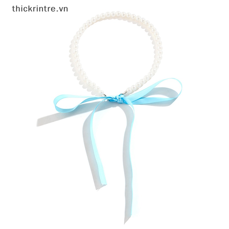 Vòng Cổ Choker Dây Ruy Băng Đính Ngọc Trai Giả Thắt Nơ Màu Đen Phong Cách Retro Thanh Lịch Dành Cho Nữ