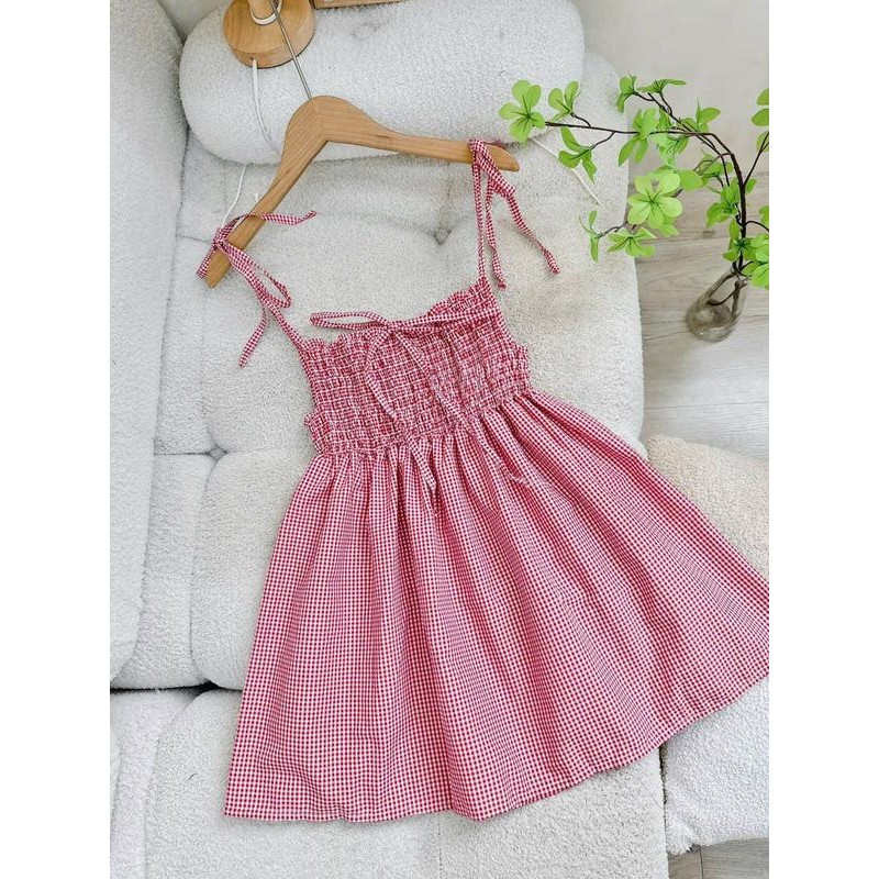 Áo hai dây sọc thổ cẩm , áo hai dây cột nơ chất linen mát thiết kế mocking nhún ôm dáng phối nơ điệu đà-A34