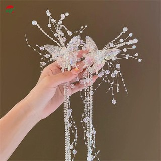 Pha Lê Bướm Tóc Barrettes Kẹp Cưới Cô Dâu Tua Rua Trang Trí Mũ Đội Đầu