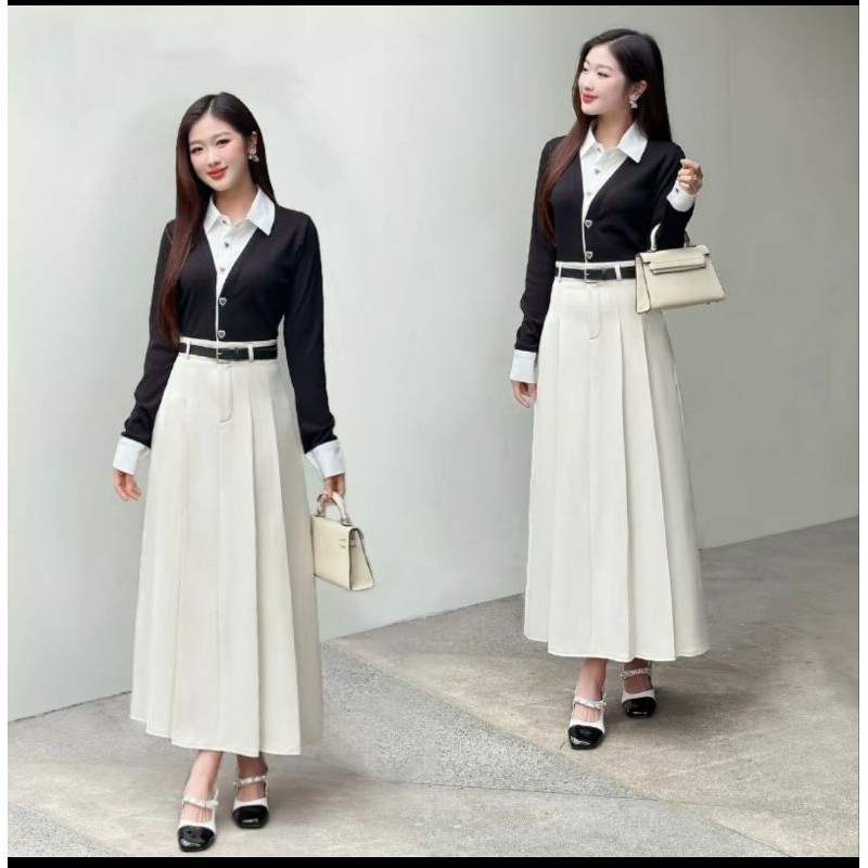 Chân váy xếp ly nữ midi cạp cao tặng kèm dây lưng dài   ( chất vải Vitex loại 1)