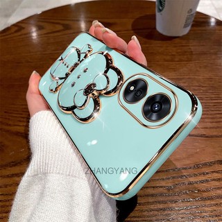 ốp lưng oppo a58 a78 Ốp Điện Thoại TPU Silicon Mềm Mạ Điện Gắn Gương Trang Điểm Hình Thỏ 3D Cho oppo a58 a78