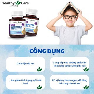 Viên Nhai Bổ Mắt Healthy Care Kids Computer Eyes Úc -Bảo Vệ Thị Lực, Giảm Mỏi Mắt Cho Bé Từ 2 Tuổi
