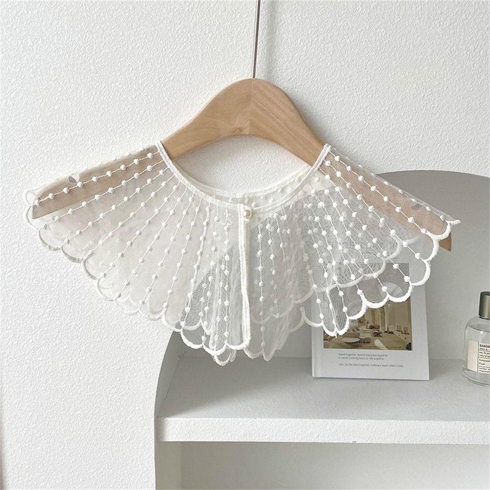 HOBBYIN Cổ Giả, Ngọc Trai Màu Trơn Cổ Có Thể Tháo Rời, Khăn Choàng Ren Thêu Cổ Điển Nữ