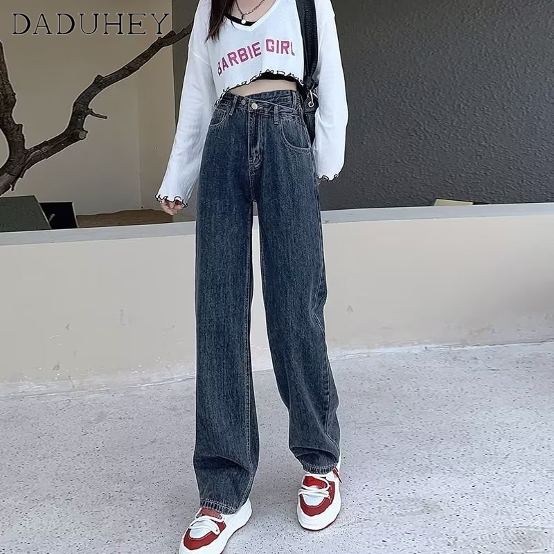Ảnh DaDuHey New American Ins High Street Retro Jeans Niche High Waist Loose Wide Leg Pants plus Size Trouse 4