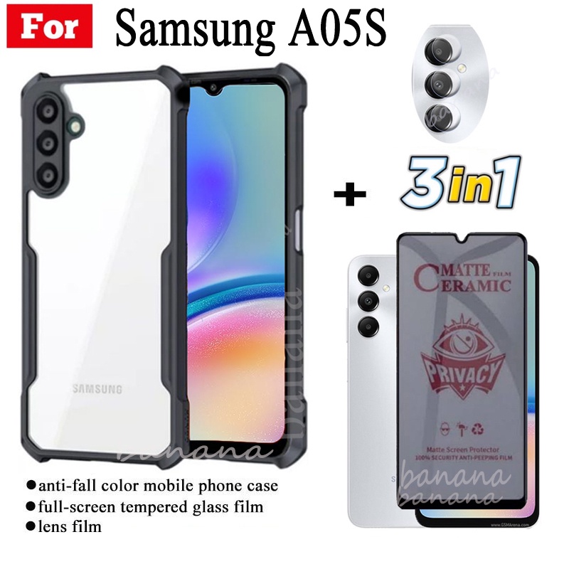 Ốp Điện Thoại Chống Sốc 3 Trong 1 Samsung A05 A05S Cho Samsung A 05s A0 5 Chống Gián Điệp Mềm Gốm Mờ Riêng Tư Kính Cường Lực