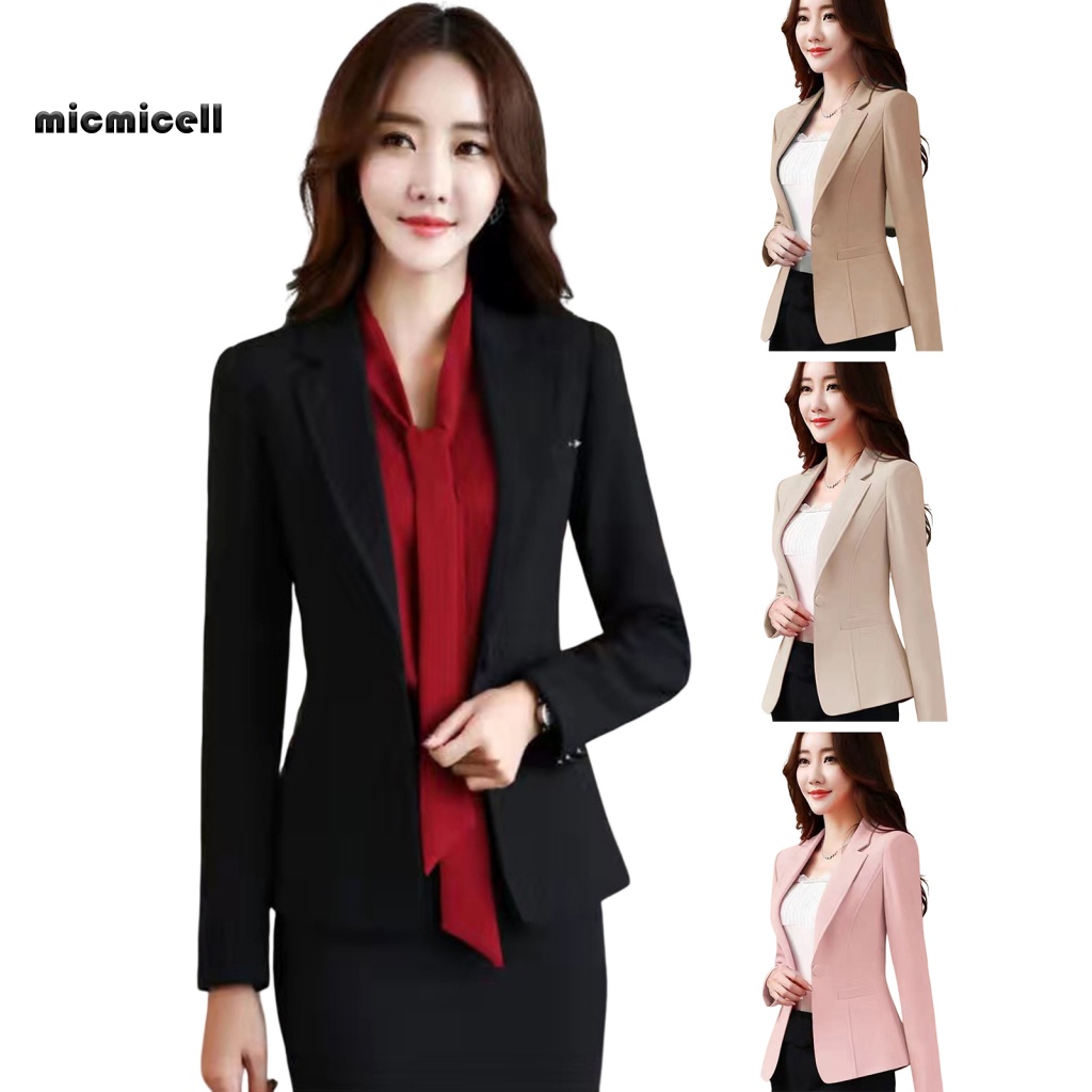 Áo Khoác blazer Tay Dài Màu Trơn Cài Một Hàng Nút Thời Trang Xuân Thu Cho Nữ