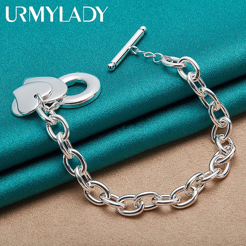 URMYLADY Bạc 925 Đôi Trái Tim Mặt Dây Chuyền Vòng Tay Nữ Tiệc Cưới Trang Sức Quyến Rũ