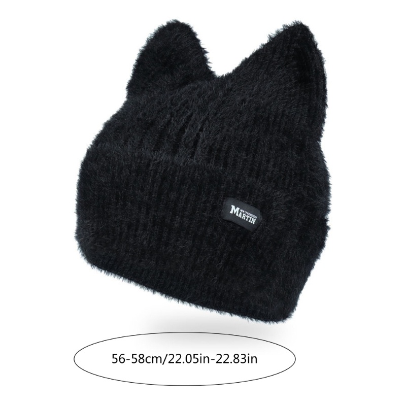 Woke Handmade Móc Beanie Mũ Nữ Y2K Đan Tai Mèo Mũ Mùa Đông Thu Đông Mũ Màu Trơn Cô Gái Ngọt Ngào Chống Gió Bon