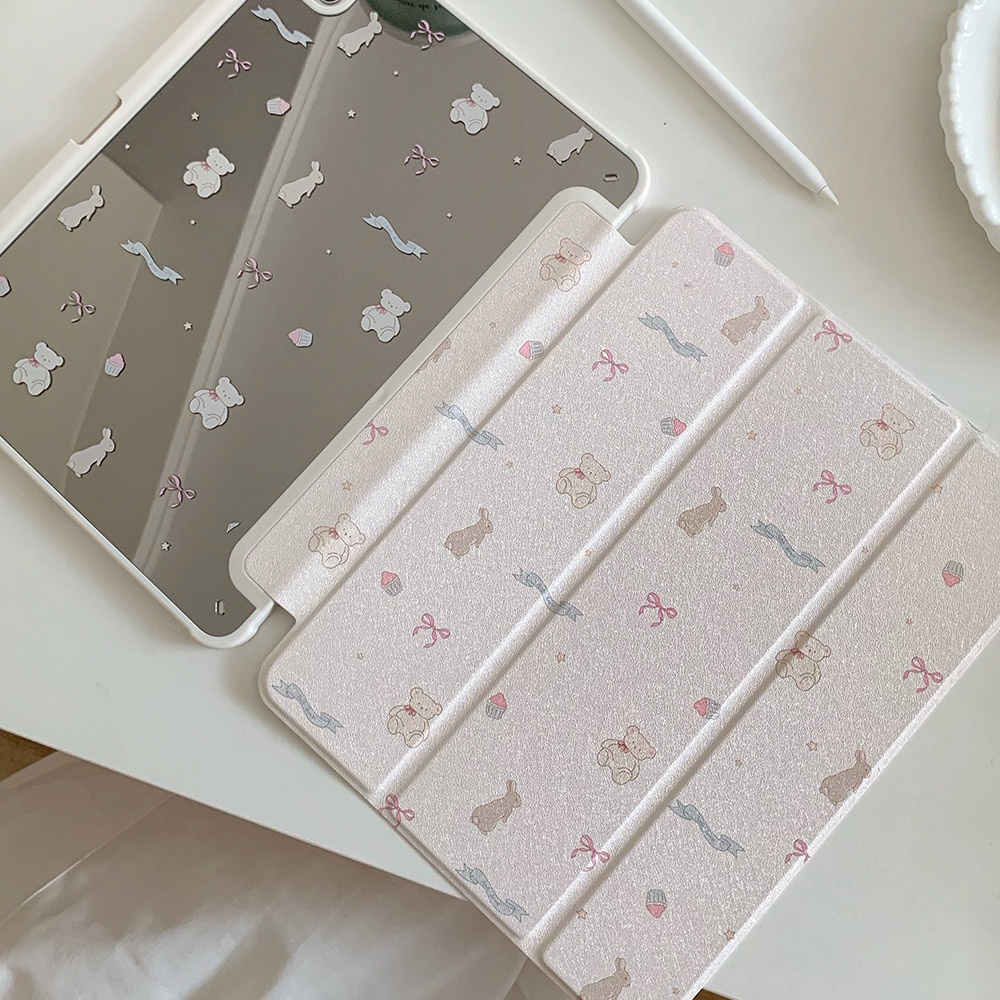 Vỏ Gương Acrylic Cứng Tương Thích Với IPad Mini6 IPad5 6 7 8 9 Air11 Air13 Air2 Air3 Air4 Air5 10.9 "Pro10.5 Pro11 Pro13 2024 Pro12,9 2018 Vỏ Da Họa Tiết Thỏ Gấu