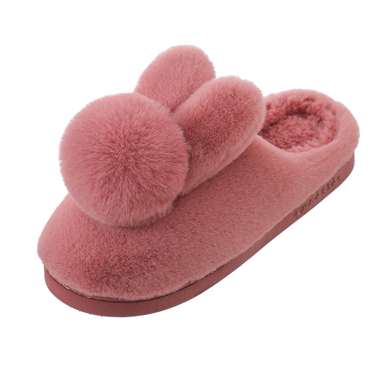 Dép Bông nhung lông tai thỏ dày chống trượt ấm áp mùa đông cho nữ big size35-42
