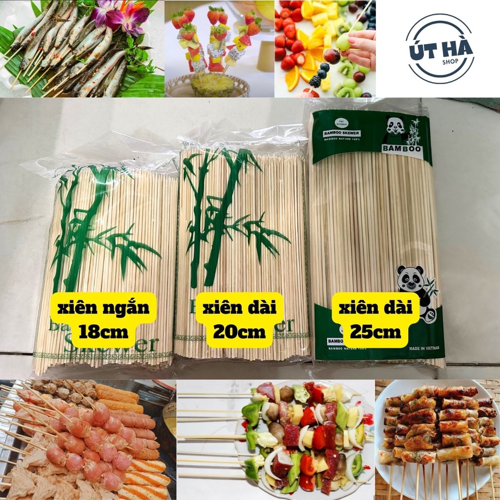 Bịch 500GR que xiên tre đầu nhọn dùng nướng BBQ, thịt xiên, cá viên ...