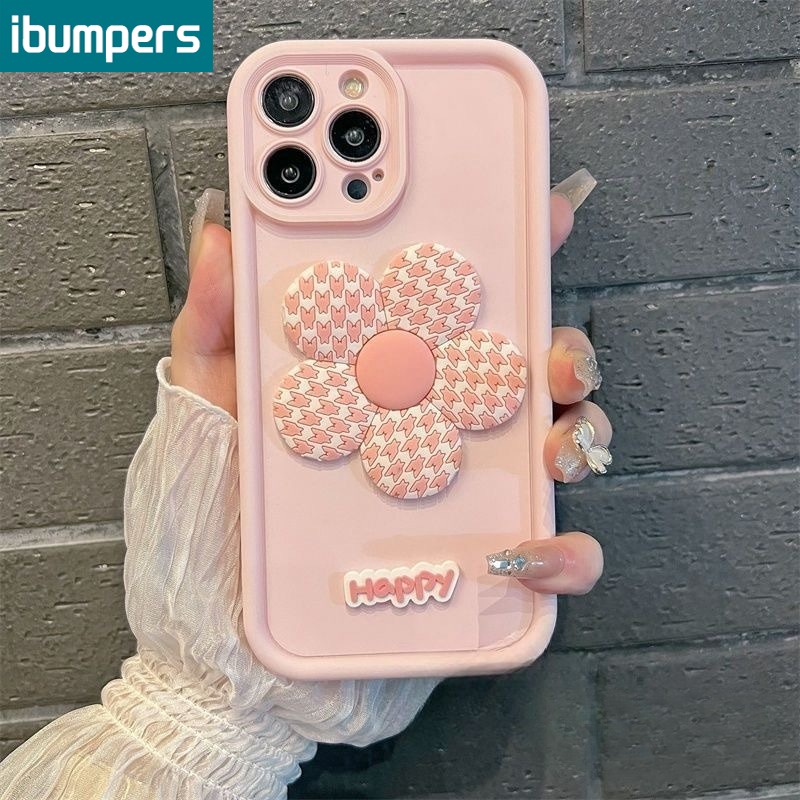 ibumpers Ốp iPhone 3D Hồng Đen Hoa Ốp Điện Thoại Silicon Mềm Cho Iphone 16 15 14 13 12 11 Pro Max X Xr Xs Max IP 7 8 Plus