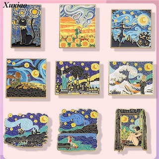 Huy Hiệu Cài Áo Kim Loại Hình Tranh Sơn Dầu van Gogh 'S work Men / Cánh Đồng / Mèo / Tàu Ngũ