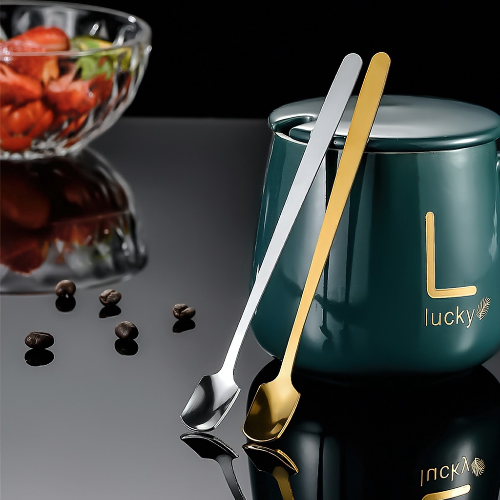 Giá sỉ - Thìa inox pha tra dụng cụ pha chế cà phê mạ vàng muỗng cafe thiết kế sang trọng cán dài 13 - 15 - 17cm - FETA