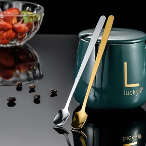 Giá sỉ - Thìa inox pha tra dụng cụ pha chế cà phê mạ vàng muỗng cafe thiết kế sang trọng cán dài 13 - 15 - 17cm - FETA