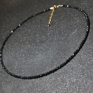 Vòng Cổ Choker HimHip Dây Trơn Đá Đen Khóa Hợp Kim Cao Cấp 32+7cm