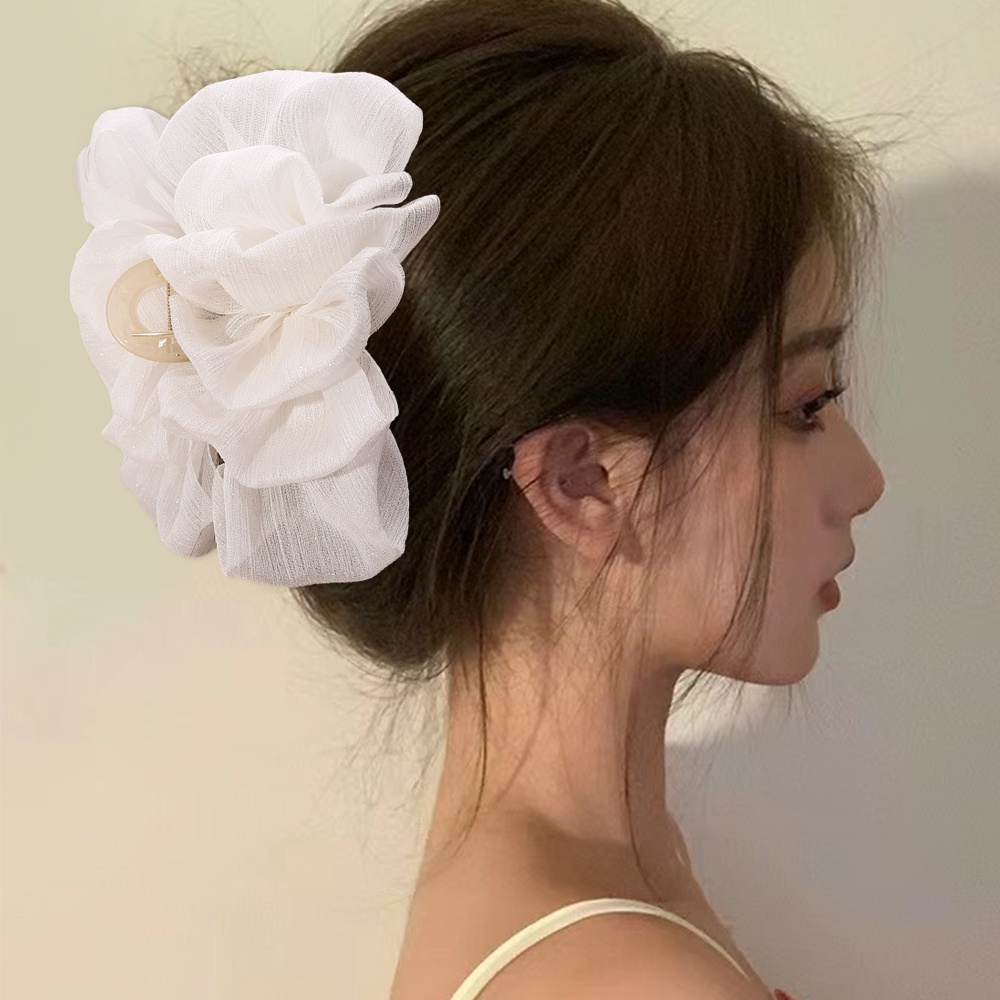 Kẹp Tóc Hình Nơ Lưới Bong Bóng Hai Mặt Màu Trắng Đen Phong Cách Pháp Cổ Điển Thanh Lịch