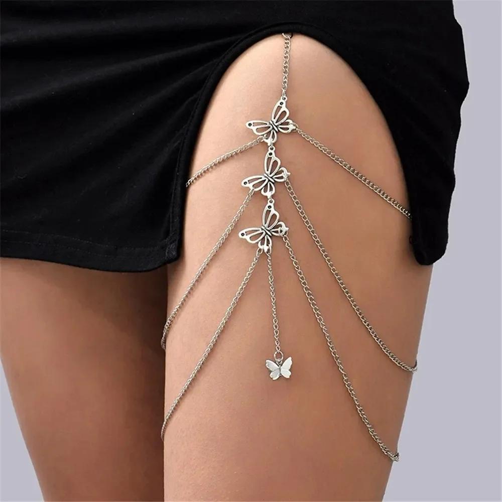 Dây Xích Chân Bướm MONOSTYLE, Dây Xích Đùi Bướm Co Giãn, Bán Ren Xu Hướng Gợi Cảm Đi Biển Trang Sức Cơ Thể Nữ