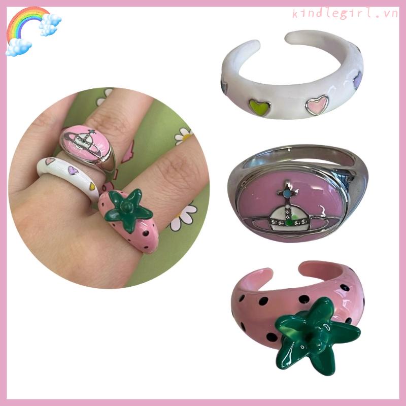 Nhẫn Hở Hình Trái Tim Hành Tinh Màu Hồng Thời Trang Cho Thanh Thiếu Niên